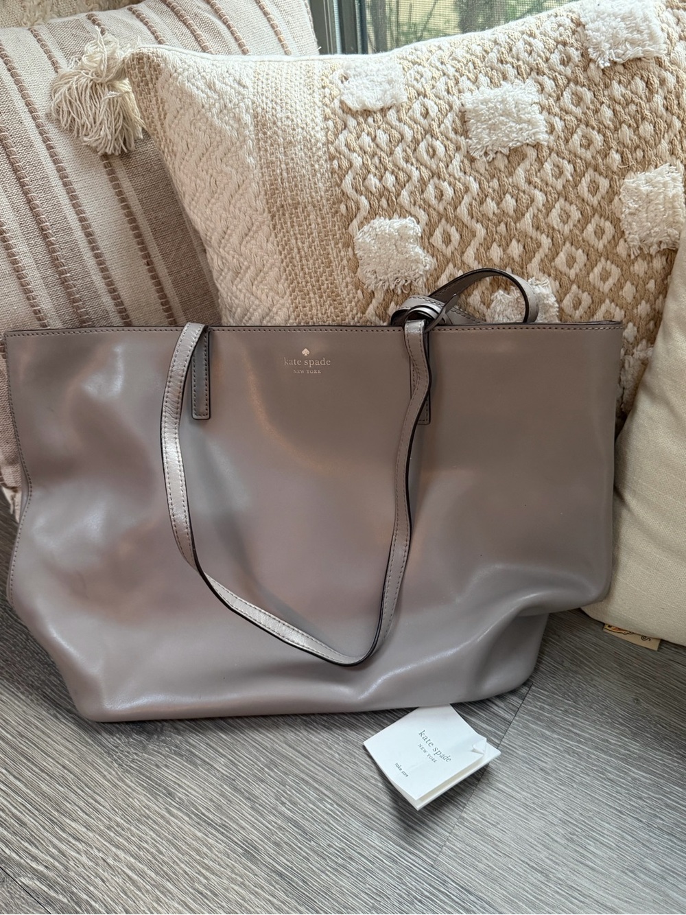 kate spade Leather Tote in Taupe Gray